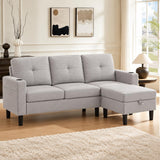Pingliang 80-Inch Convertible Sectional Sofa with Ottoman, Light Grey
