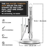 Stainless Steel Paper Towel Holder with Tension Arm and Spray Pump – One-Handed Tear, Smart Traction System, Heavy Duty Suction Cups, Weighted Base, Kitchen Towel Dispenser for Countertop Use (Silver)