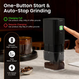 VEVOK CHEF Portable Electric Coffee Grinder,Adjustable Stainless Steel Burr Coffee Bean Mill,One-Button Grinder with USB Rechargeable,Auto‑Stop for Espresso to French Press,for Outdoor Use(Black)
