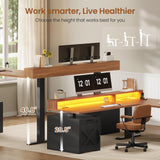 Farmhouse L Shaped Standing Desk, 70.1" x 73.2" Height Adjustable Home Office Executive Desk with Drawers, Power Outlet