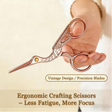 2 PCS Rose Gold Stork Embroidery Scissors with Leather Covers, 4.5 Inch & 3.7 Inch Stainless Steel Small Sewing Scissiors, For Precision Cutting DIY Craft Cross Stitch Tailoring Floral Trimming