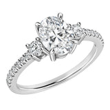 ALLORYA 10K Solid White Gold Three Stone Anniversary Ring for Women with 0.75 ctw,Oval (0.50 ct) & Round (0.25 ct) Lab-Grown White Diamond, Size 7