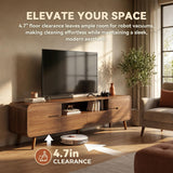 Quvex 70.8" Mid Century TV Stand for 65-80 Inch TVs, Walnut & White Entertainment Center with Storage Cabinets, Drawers, Open Shelf & Cable Management, Solid Wood Legs, Media Console for Living Room