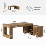 L Shaped Executive Desk with Storage, Farmhouse Home Office Desk with 2-Tier Cabinets and Shelves