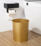 Gold Hammered Metal Trash Can Wastebasket, Decorative Stylish Garbage Can Waste Basket