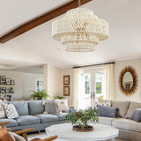 LUJOGUID 28.74in Large Chandelier White Light for Living Room, 8-Light Rattan Lighting Hand Woven Wicker Light Fixtures for Dining Room Bedroom Kitchen Island Restaurant