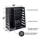 GoSports Premium Wooden Sports Equipment Organizer with Storage Hooks - Golf Bag Rack and Multi-Sport Ball Bin GoSports