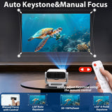 Wielio 2026 Smart Projector Android TV with WiFi 6 and Bluetooth 5.0 Built in 1000+ Apps 240 ANSI Portable Bedroom Mini Movie Projector Support 4K/1080P Auto Keystone & Zoom