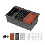 Sarlai 33 Matte Black Drop-In Kitchen Sink Workstation - 33x22 Inch Drop Kitchen Sink with Ledge NANO-Tech Black Topmount Round Corner 16 Gauge Stainless Steel Single Bowl Sinks Basin