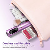 TUOBEO Cordless Nail Drill Electric Nail File Kit, Rechargeable Efile Set, Portable Acrylic Gel Nail Polish Remover Machine, Pedicure Manicure Tool, 11 Bits, 56 Sanding Bands, Salon Home, Purple
