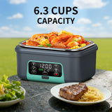 EDCREATY Electric Heated Lunch Box, 1.5L - 6.3 Cups 100W Rechargeable Smart Self-Heating Food Warmer with Removable Divider, Spoon, Fork, BPA Free, Portable Lunchbox for Car Travel Office Lake Green