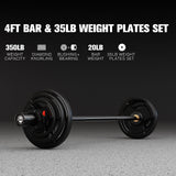 RitFit Barbell Weight Set - 4/6FT Olympic Barbell with Weight Plates (55-115LB Total) - Weightlifting Equipment for Squats, Curls, Deadlifts, Presses, Hip Thrusts 4FT Black Bar with 55LB Plates