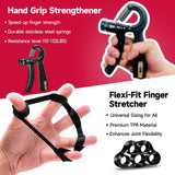 FitBeast Hand Grip Strengthener Workout Kit (5 Pack), 2 Forearm Grip Adjustable Resistance Hand Gripper, Finger Stretcher, Grip Ring & Stress Relief Grip Ball for Athletes (Black) FitBeast
