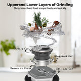 GarveeTech Garbage Disposal 1 HP, Continuous Feed Food Waste Disposer with Air Switch & Flange Seal, Stainless Steel Garbage Disposer, Compact Food Waste Grinder for Kitchen Sink, Grey