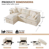 Ihanherry 103" Modular Sectional Sofa with Storage, L Shaped Cloud Couch with Movable Ottomans & 4 Pillows