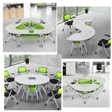 Mobile Folding Conference Table, Modern Splicing Meeting Room Desk for Office Training, Green White Sector Shape, Flip Top with Silent Wheels, 1 Pcs