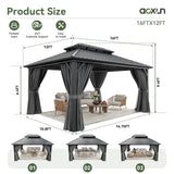 Aoxun 12X16Ft Hardtop Gazebo Metal Gazebo with Galvanized Steel Double Roof