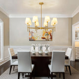 RUIYEY Dining Room Chandeliers Light - 8-Light Gold Modern Chandelier with Fabric Shade, Height Adjustable Mid Century Ceiling Lighting Fixture for Bedroom Kitchen Entryway Foyer
