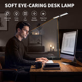 SIBRILLE LED Desk Lamp, Ultra Wide Computer Light, Dimmable Desk Light with USB Fast Charger, Adjustable Foldable Eye Caring Office Desk Lamp for Monitor Work Gaming Home Study