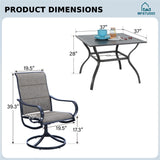 MFSTUDIO Patio Dining Set for 4 w/Square Metal Table & Swivel Chairs