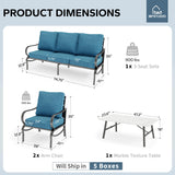 MFSTUDIO 4 Piece Metal Patio Furniture Set with Peacock Blue Cushion