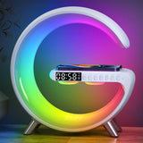 RGFF Smart LED Table Lamp,4-in-1 Wireless Charger with Speaker,Night Light, Alarm Clock, and Bluetooth Speaker with App Control for Bedroom and Home Decor (White)