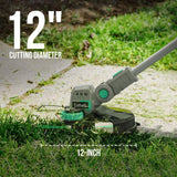 Litheli 20V 12" Cordless String Trimmer/Wheeled Edger, Battery Powered Weed Wacker with Auto Line Feed for Lawn Trimming/Edging