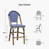 PURPLE LEAF Counter Bar Stools 25" Set of 2 French PE Rattan, Royal Blue
