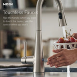Moen Essie Spot Resist Stainless MotionSense Wave One-Handle Touchless Kitchen Faucet with Pulldown Sprayer and Soap Dispenser, 87014EWSRS