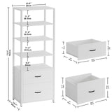 IRONCK Industrial Bookcase with File Cabinet Drawers, 71.6 in Tall Bookshelf 5 Tier, Freestanding Storage Home Office Cabinet Organizer, Rustic Home Decor, White