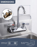 Phivan Commercial Sink Faucet Wall Mount 4" Center Hand Sink Faucet - 3-1/2" Gooseneck Spout, Dual Lever Handles for Commercial Kitchen, Laundry/Utility Room, Restaurant | Brass Body, Ceramic Valve