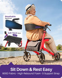 Kekoy Bariatric Rollator Walker for Seniors with Seat, 500 lbs Heavy Duty Walker, 19.5" Extra-Wide Seat, 10" All-Terrain Wheels, Adjustable Height, Foldable Rolling Walker, Hidden Brake Cables, Red