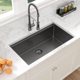 Sarlai 32 Undermount Sink Black Stainless - 32" x19" Kitchen Sink Ledge Workstation Gunmetal Black 16 Gauge Stainless Steel Deep Single Bowl Under Counter Rectangular Sinks Basin