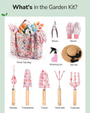 Gardening Tools, 10-Piece Gardening Gift Set for Women, Rust-Proof & Heavy-Duty Tools with Floral Organizer Bag