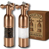 KRAFTEL Premium 8" Salt and Pepper Grinder 2PK. Large Peppermill - Refillable, Adjustable Coarse, Antique Stainless Steel Spice Shaker. Clear Acrylic aesthetic - Cute Copper Color Kitchen Gift for Mom