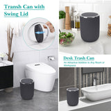 Boperzi Bathroom Accessories Set Complete: 8pc Bathroom Accessory Set with Trash Can 2pc for Floor/Counter, Toilet Brush, Soap Dispenser, Toothbrush Holder, Adhesive Hook, Grey Modern Bathroom Set