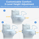 Soaids Raised Toilet Seat Risers for Seniors, Elevated Toilet Seat with Handles, 3-Level Height Adjustable, Support up to 300 Lbs