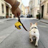 Naibeilerye Outdoor Dog Poop Bag Holder & Dispenser, Double Layer Pouch with Exquisite Embroidery, Sturdy POM Hook & Secure Fastening Design, Hanging Storage Bag for Dog Leash Hiking Travel (Yellow)