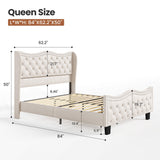 Queen Upholstered Bed Frame, 50-Inch Wingback Headboard, Cream White