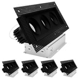 LUXRITE 3-Head Regressed Trimless Gimbal LED Recessed Spotlight, 360°+15° Swivel Rotation, 5CCT 2700K-5000K, CRI90, 45W, 3000 Lumens, 60° Beam, Rectangle Black, Dual Dimmable, IC & Wet Rated (4 Pack)