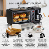 3-In-1 Breakfast Station,Compact Toaster Oven Includes Coffee Maker, Non-Stick Griddle, Toaster Oven, Versatile Breakfast Maker for Apartments Kitchenettes