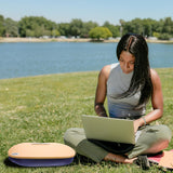 Laptop Lap Desk with Cushion Base, Non-Slip Bar and Device Slots for Bed