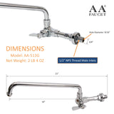 AA Faucet Single Wall Mount Commercial Manual Wok Range Faucet with 14" Swing Spout, Brass Construction Chrome Polished for Restaurant Kitchen NSF Approved