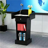 Conference Lectern, Classroom Podium Stand, Wooden Pulpit,Black,+Drawer