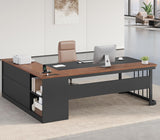 Executive Desk, Large Office Desk with Drawers & Storage Shelves, Modern L Shaped Computer Desk Corner Desk