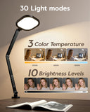 LitONES Desk Lamp with Clamp for Home Office, 2000LM, 15W, CRI >97.8 Zoom Lighting for Video Calls, 3 Colors & 10 Brightness, Remoted Desk Light with Memory & Timer