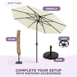 Midtown Umbrellas - The Lean 8 Ft Patio Umbrella with Fade-Resistant Sunbrella Fabric, Auto-Tilt Aluminum Frame and 8 Reinforced Ribs for Deck, Pool & Garden - Canvas Natural Canopy, Black Pole