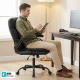 BOWTHY Mid Back Office Desk Chair,Leather Conference Room Chairs,Ergonomic Home Computer Chair,Modern Executive Chair with Padded Flip-up Armrest and Swivel Wheels (Black)