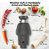 GarveeTech Garbage Disposal 1/2 HP, Continuous Feed Food Waste Disposer with Air Switch & Flange Seal, Stainless Steel Garbage Disposer, Compact Food Waste Grinder for Kitchen Sink, Grey