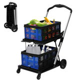 Collapsible Shopping Cart with 2 Bins Grocery Cart on Wheels Multi Use Two Tier Folding Cart